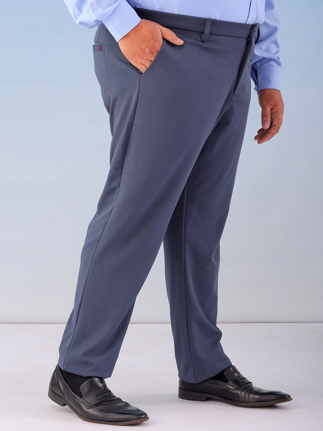 Shop Men's Grey Regular Fit Self Design Plus Size Chinos Online.