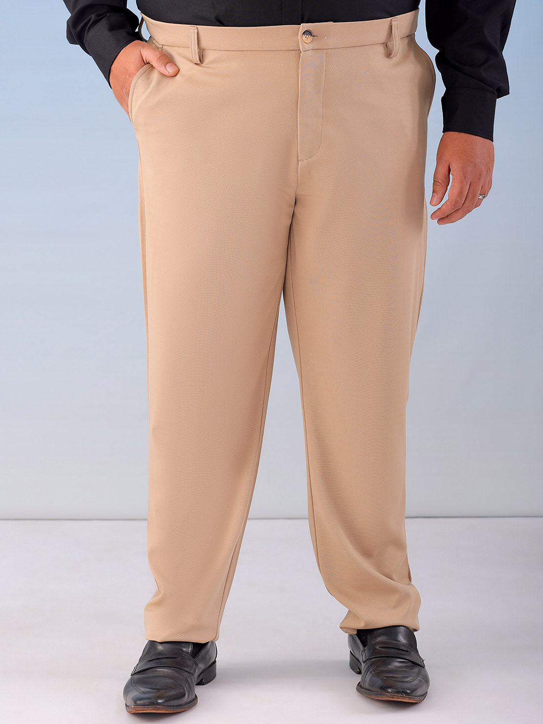 Shop Men's Khaki Regular Fit Self Design Plus Size Chinos Online.