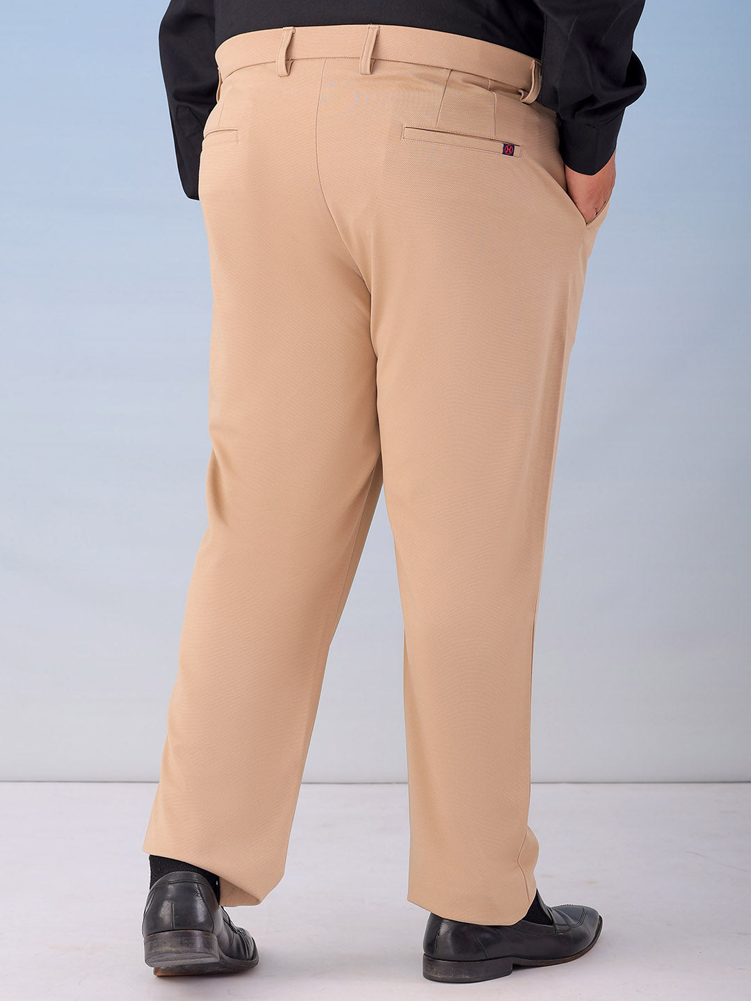 Shop Men's Khaki Regular Fit Self Design Plus Size Chinos Online.