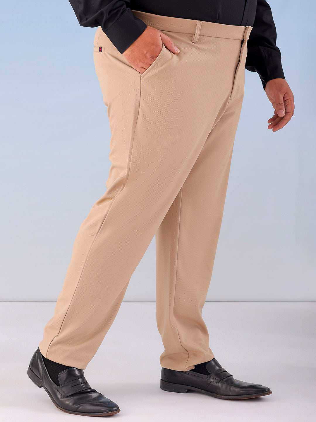 Shop Men's Khaki Regular Fit Self Design Plus Size Chinos Online.