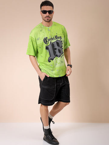 Men's Green Oversized Paisley Printed Round Neck T-shirt