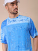 Men's Blue Oversized Paisley Printed Round Neck T-shirt