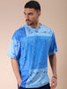 Men's Blue Oversized Paisley Printed Round Neck T-shirt