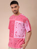Men's Pink Oversized Paisley Printed Round Neck T-shirt