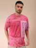 Men's Pink Oversized Paisley Printed Round Neck T-shirt