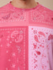 Men's Pink Oversized Paisley Printed Round Neck T-shirt