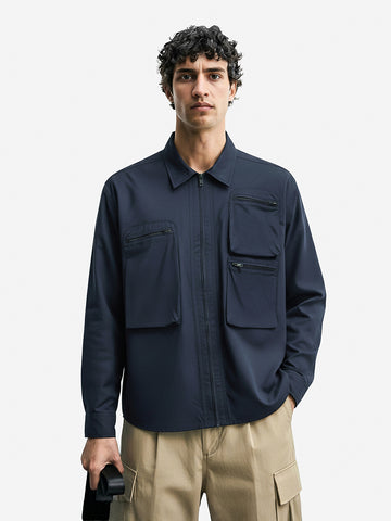 Men's Navy Blue Boxy Fit Solid Korean Street Shirt