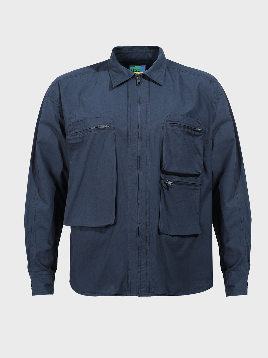 Men's Navy Blue Boxy Fit Solid Korean Street Shirt