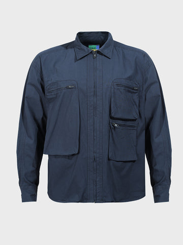 Men's Navy Blue Boxy Fit Solid Korean Street Shirt