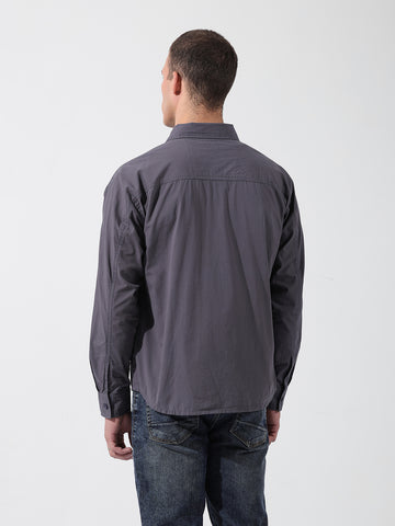 Men's Grey Boxy Fit Solid Korean Street Shirt