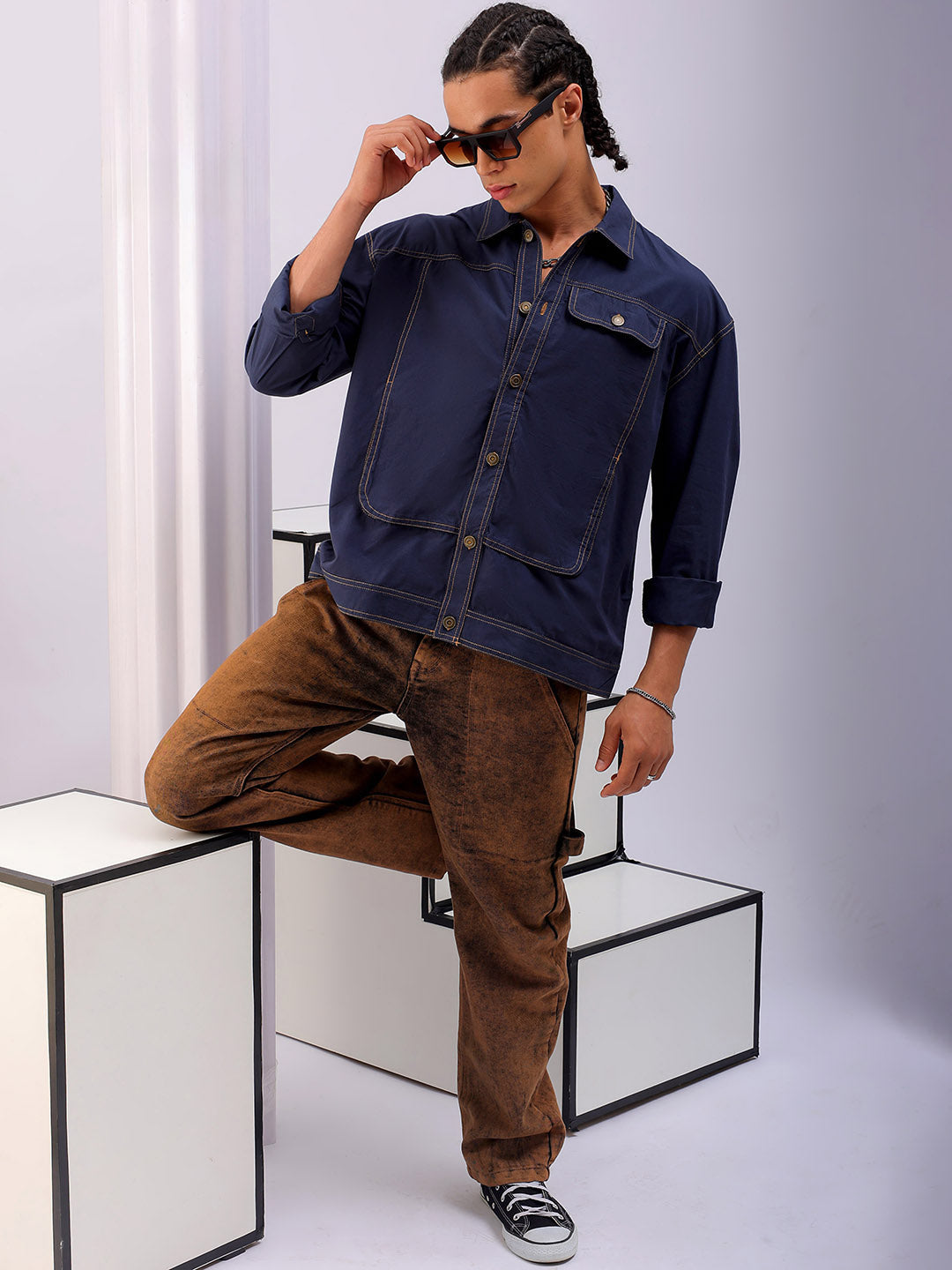 Shop Men's Solid Boxy Fit Shirt Online.