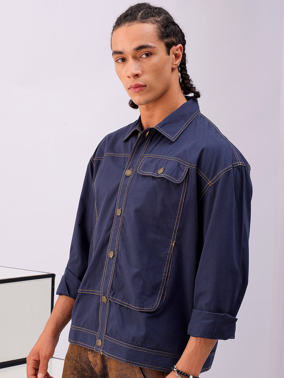 Shop Men's Solid Boxy Fit Shirt Online.