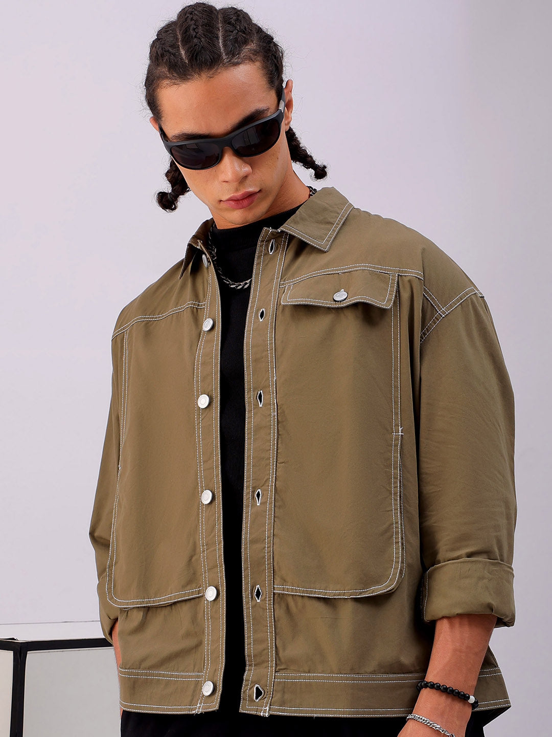 Shop Men's Solid Boxy Fit Shirt Online.