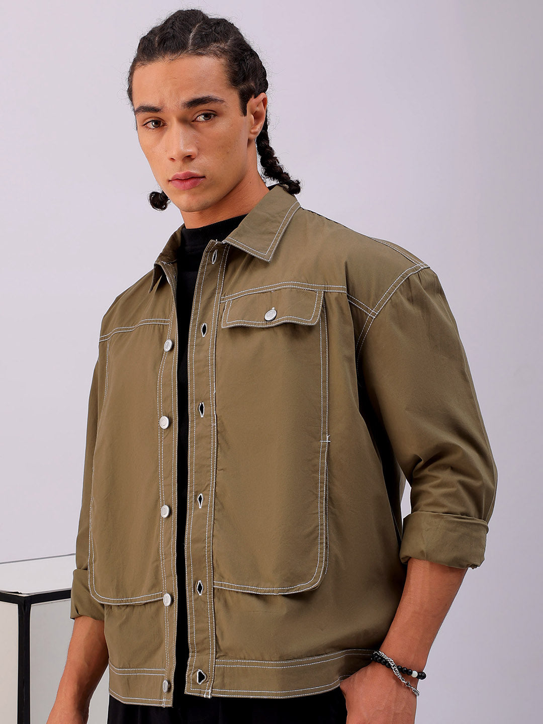 Shop Men's Solid Boxy Fit Shirt Online.