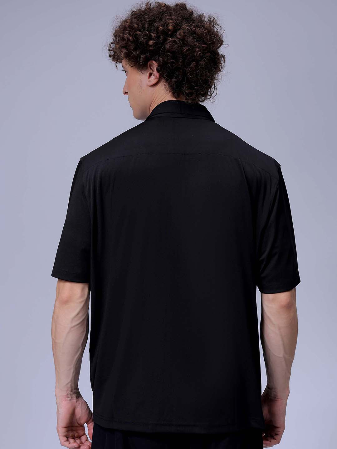 Men's Black Boxy Fit Solid Streetwear Utility Casual Shirt