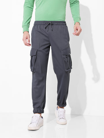 Men Cargo Fit Grey Joggers