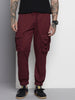 Men's Maroon Relaxed Fit Textured Cargo Joggers