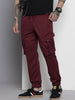 Men's Maroon Relaxed Fit Textured Cargo Joggers