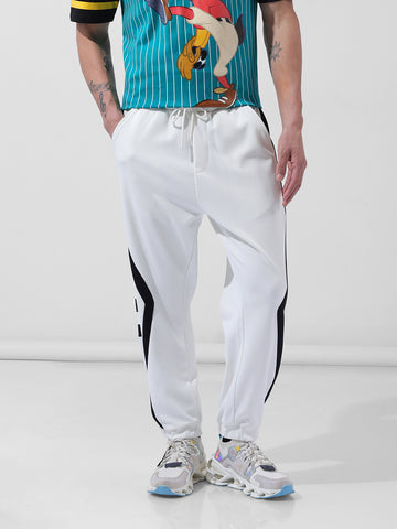 Men's White Baggy Fit Printed Street Joggers