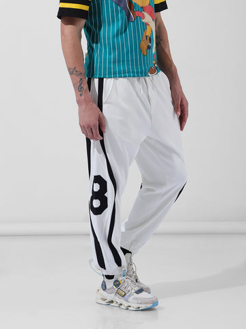 Men's White Baggy Fit Printed Street Joggers