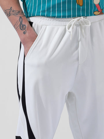 Men's White Baggy Fit Printed Street Joggers