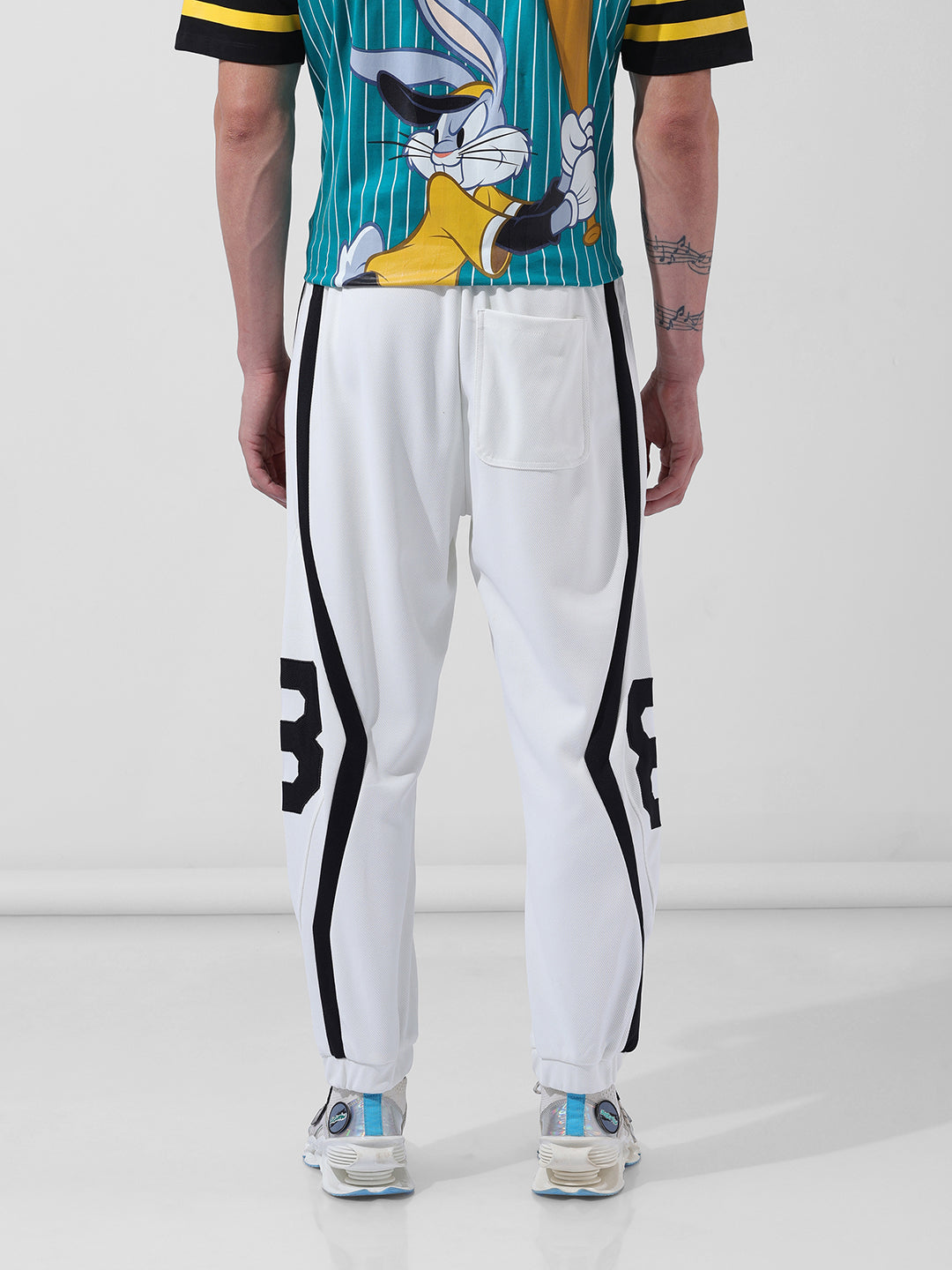 Men's White Baggy Fit Printed Street Joggers