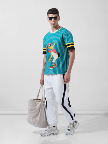 Men's White Baggy Fit Printed Street Joggers
