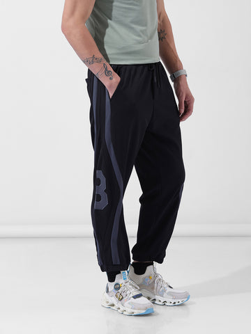 Men's Black Baggy Fit Printed Street Joggers