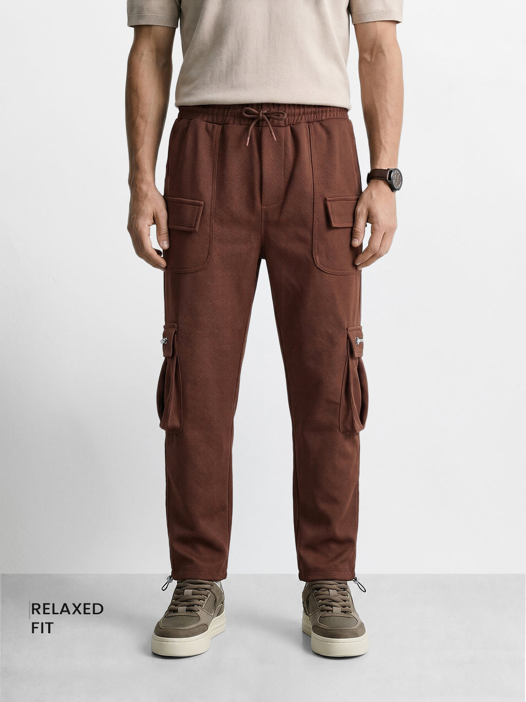 Men's Brown Relaxed Fit Solid Street Wear Joggers