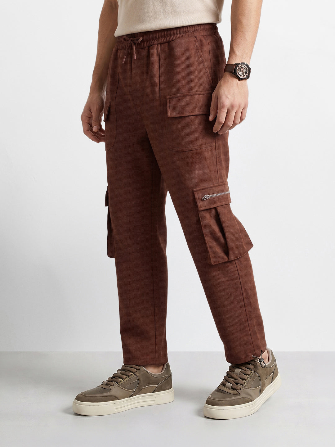 Men's Brown Relaxed Fit Solid Street Wear Joggers