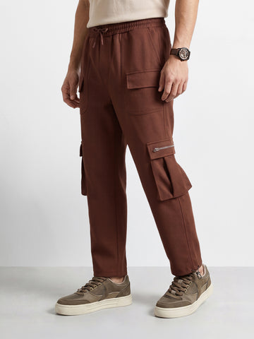 Men's Brown Relaxed Fit Solid Street Wear Joggers
