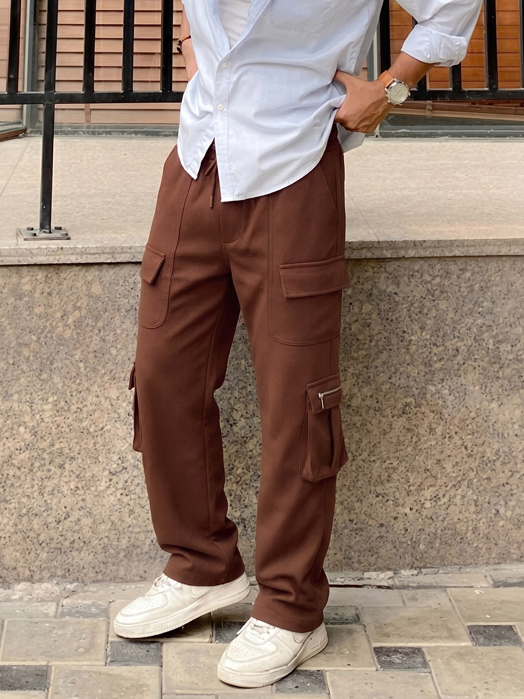 Men's Brown Relaxed Fit Solid Street Wear Joggers