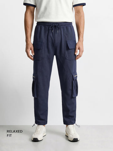 Men's Navy Blue Relaxed Fit Solid Street Wear Joggers
