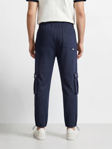 Men's Navy Blue Relaxed Fit Solid Street Wear Joggers