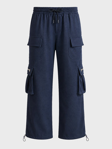 Men's Navy Blue Relaxed Fit Solid Street Wear Joggers