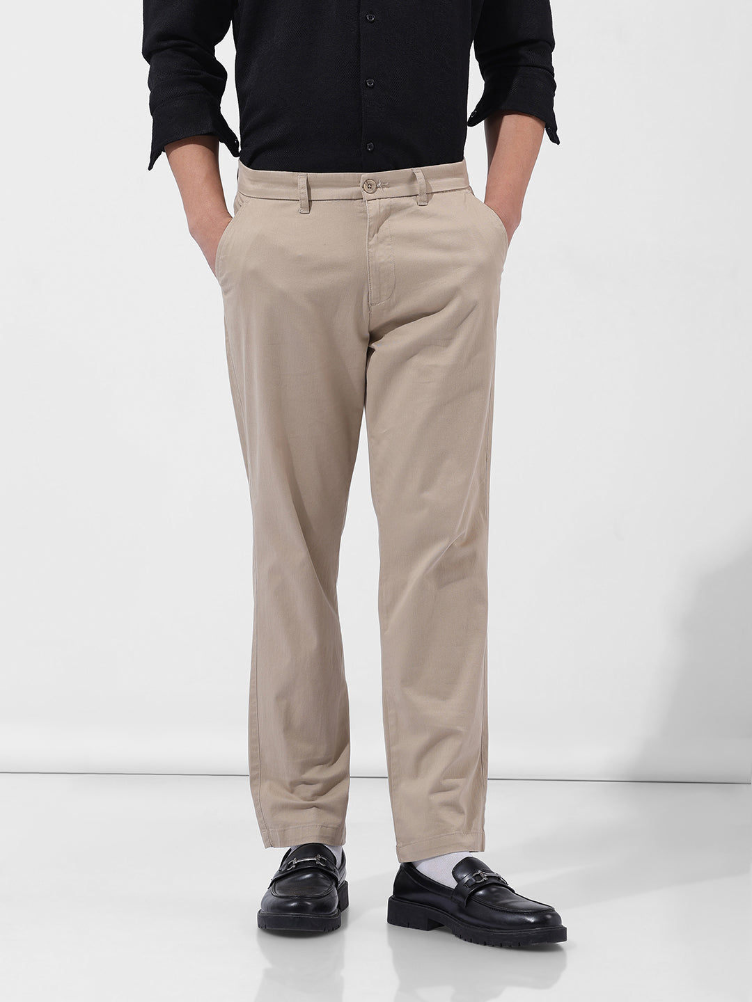 Men's Beige Regular Fit Casual Chinos
