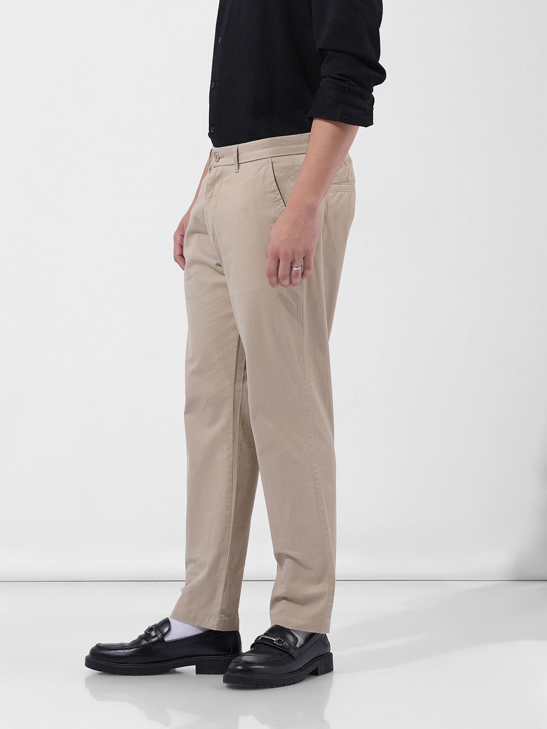 Men's Beige Regular Fit Casual Chinos