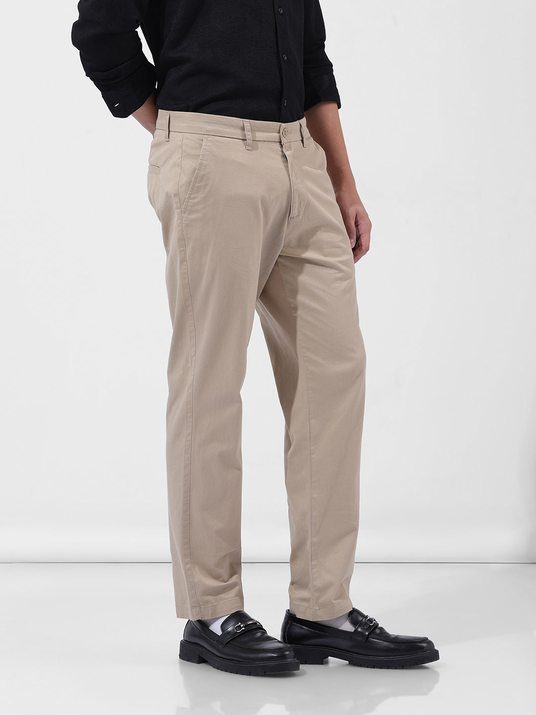 Men's Beige Regular Fit Casual Chinos