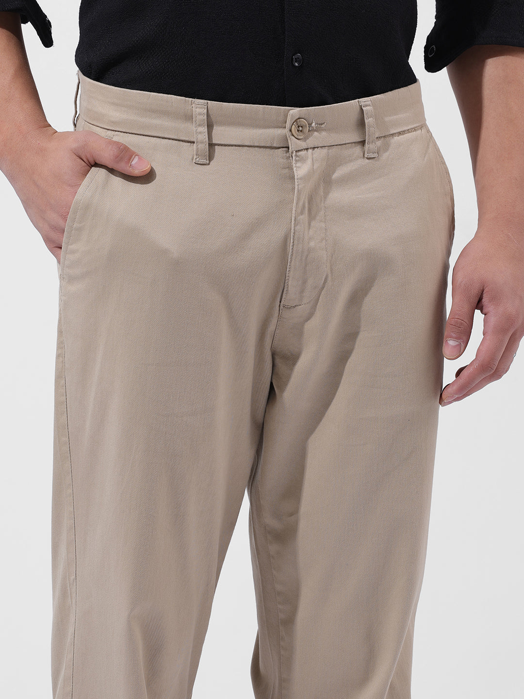 Men's Beige Regular Fit Casual Chinos