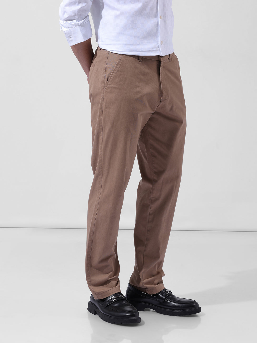 Men's Khaki Regular Fit Casual Chinos