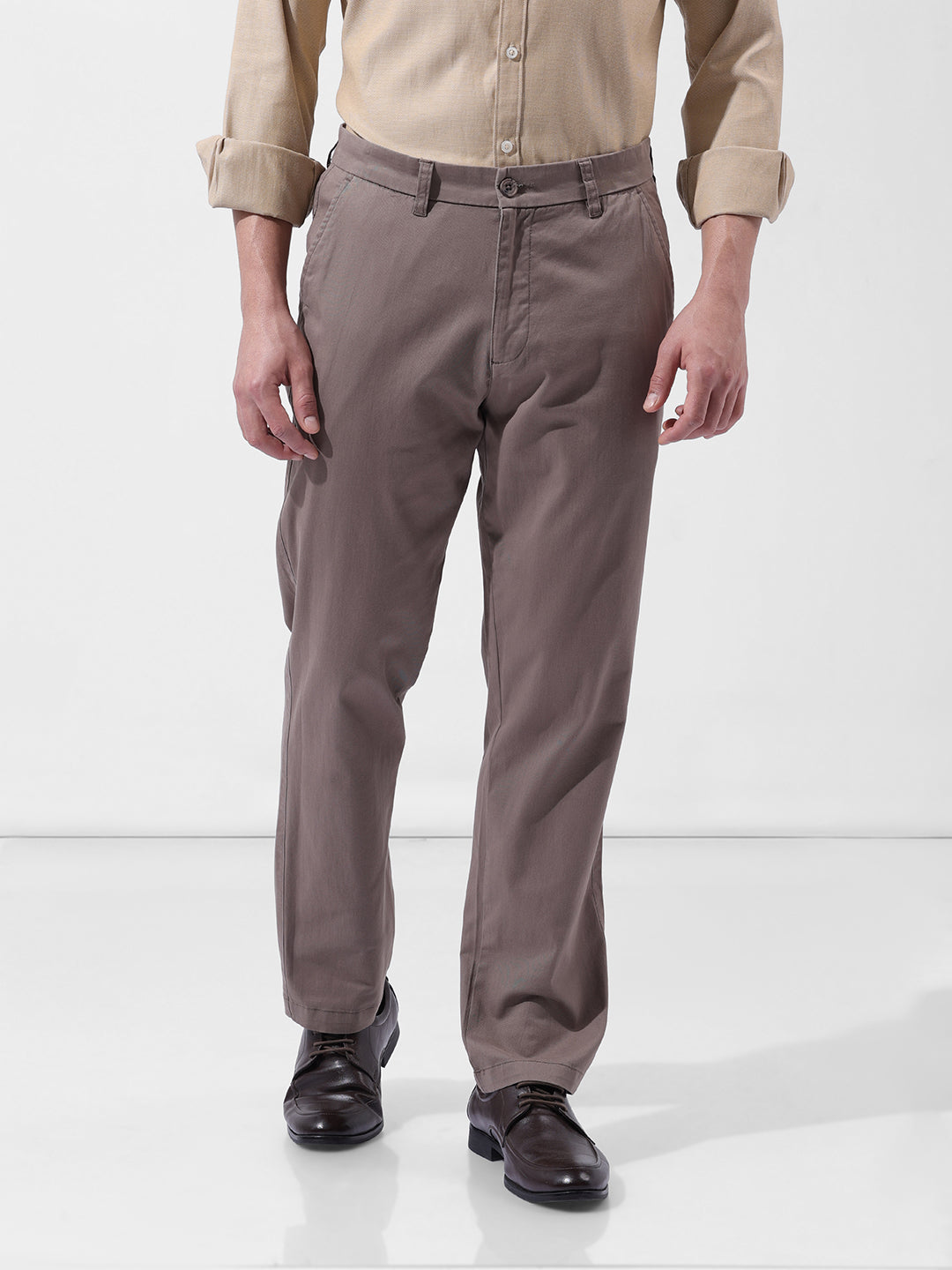 Men's Grey Regular Fit Casual Chinos