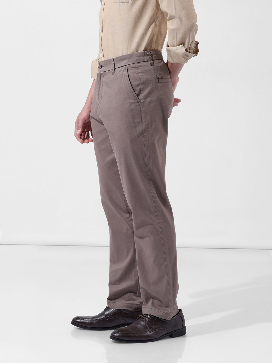 Men's Grey Regular Fit Casual Chinos
