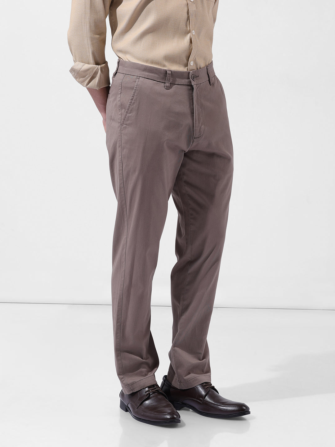 Men's Grey Regular Fit Casual Chinos