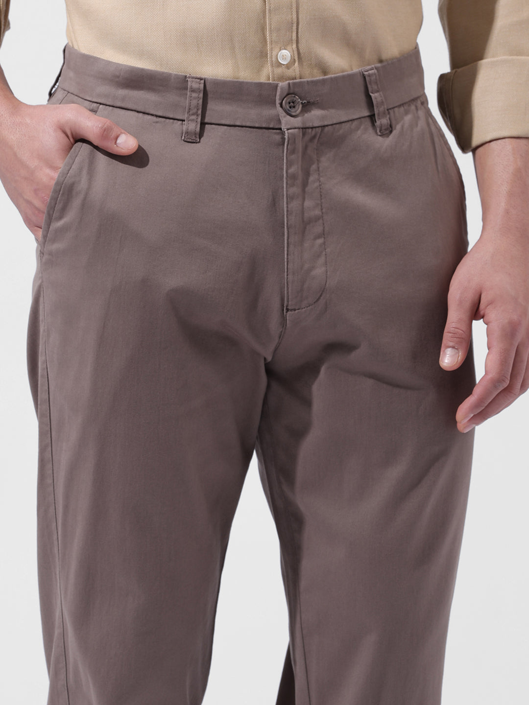 Men's Grey Regular Fit Casual Chinos