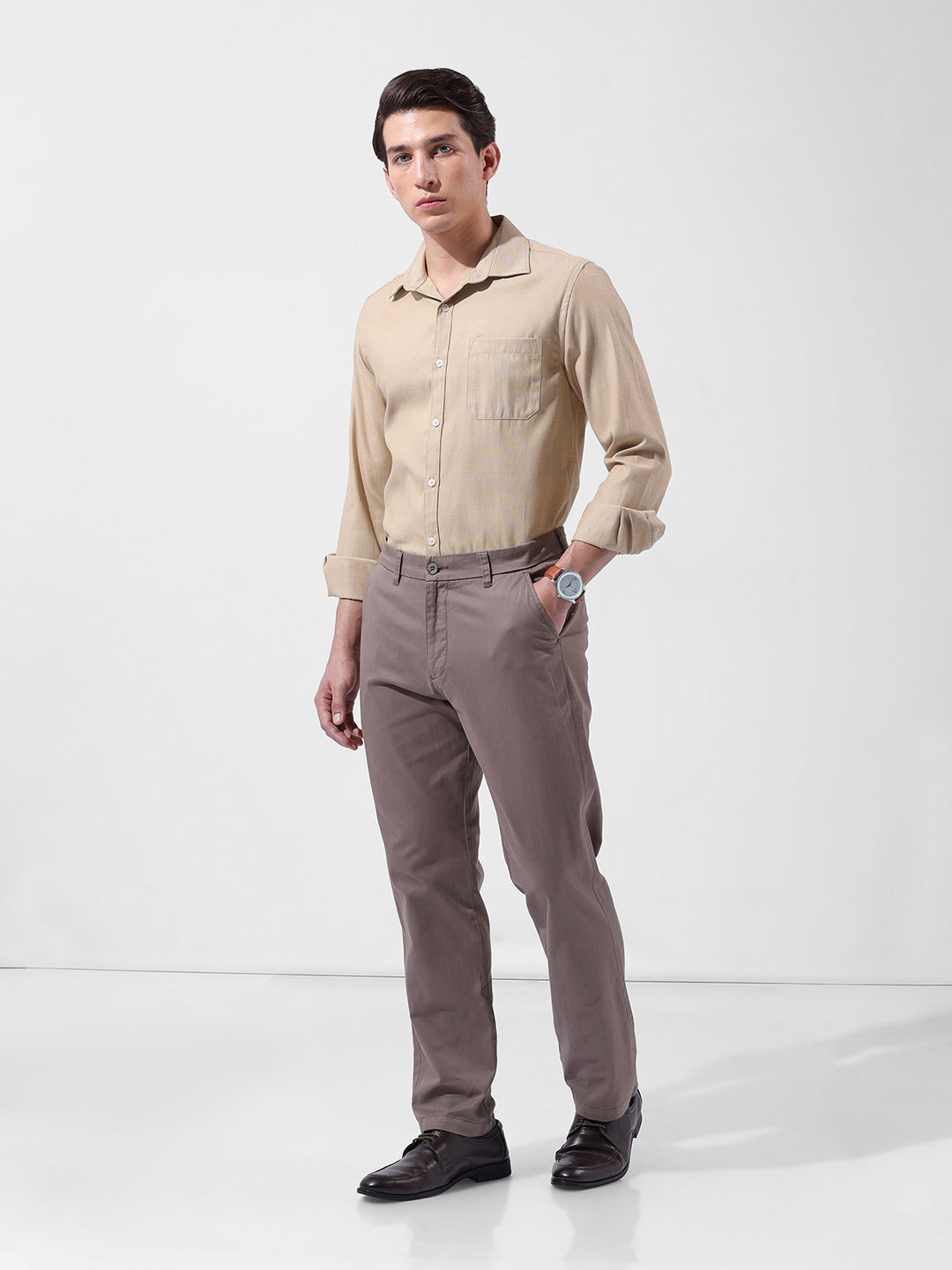 Men's Grey Regular Fit Casual Chinos