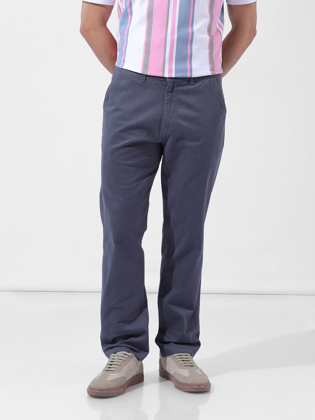 Men's Blue Regular Fit Casual Chinos