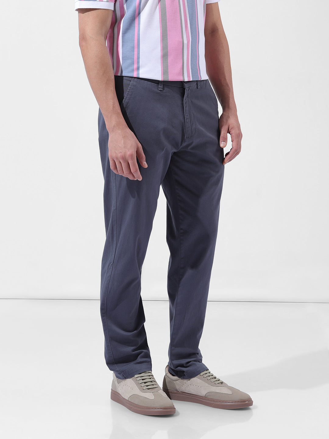 Men's Blue Regular Fit Casual Chinos