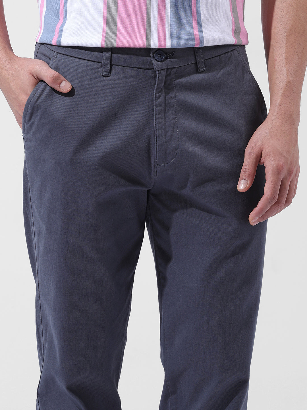 Men's Blue Regular Fit Casual Chinos
