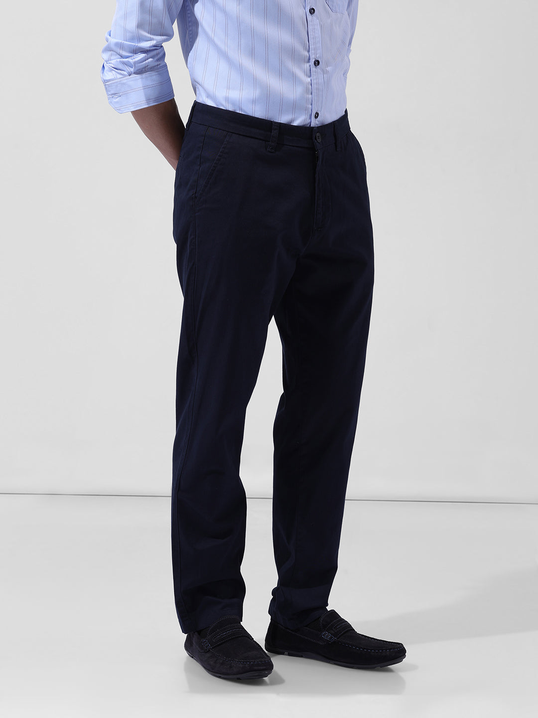 Men's Navy Blue Regular Fit Casual Chinos