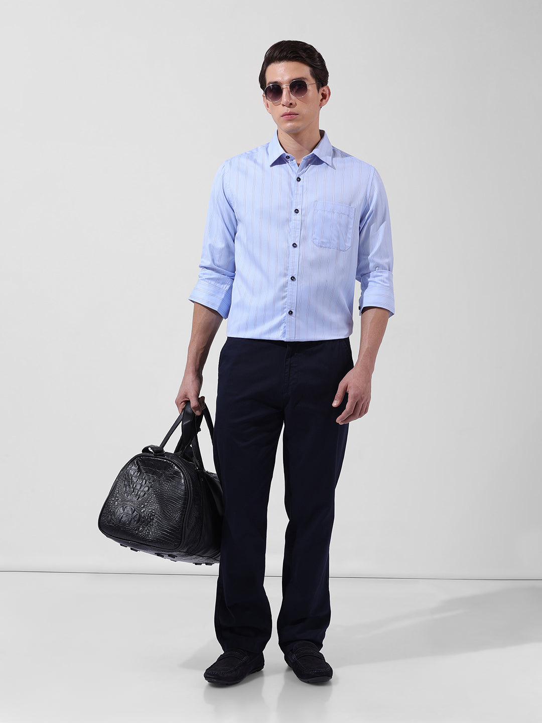 Men's Navy Blue Regular Fit Casual Chinos